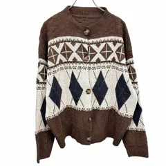 【新品】ドゥーラドゥーラ  ニット カーディガン ボタン留めセーター アーガイル 長袖 アクリル100% ブラウン 茶×白×紺 レディース