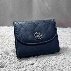 二つ折り財布 レザー キルティング ネイビー コンパクトウォレット