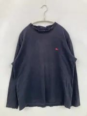 BURBERRY LONDON バーバリーロンドン Tシャツ/カットソー L ブラック チェック柄 ワンポイント 刺繍 ミドル丈 長袖 クルーネック(丸首)