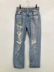 MOUSSY マウジー デニムパンツ 25 ブルー 無地 フルレングス スタンダード テーパード レギュラー ヴィンテージ クラッシュ・ダメージ