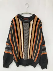 COTE D'AZUR ニット/セーター M オレンジ ストライプ柄 その他総柄 クルーネック(丸首) 長袖 ミドル丈