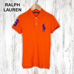 00s 美品 POLO RALPH LAUREN ポロラルフローレン ビッグポニー ロゴ刺繍 ナンバリング 半袖 ポロシャツ オレンジ レディース トップス y2k 平成ギャル ピチT