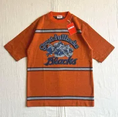 90s　vintage　ADAX　新品未使用タグ付　dead stock　両面ジャガード織り　アメフトグラフィック　ライン　半袖ニット　セーター　オレンジ　M　一点物　Y2K　アメカジ　レトロ古着　American football design knit