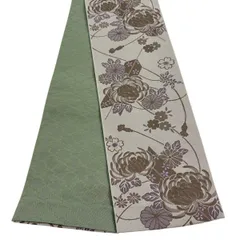 【美品】半幅帯 優品 菊 矢羽根 薄茶色 化繊 【中古】