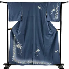 【美品】 付下げ 身丈159.5cm 裄丈65cm M 袷 花籠 花唐草 ぼかし 青灰色 正絹 秀品 【中古】