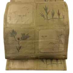 袋帯 秀品 木屋太 落款 草花 薄黄土色 六通 正絹 【中古】のサムネイル