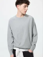 UNIQLO ウォッシャブルコットンブレンド クルーネックセーター グレー L