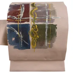 【美品】 名古屋帯 優品 幾何学 金銀彩 薄ピンク 正絹 【中古】