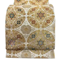 【美品】 袋帯 名品 華文 花唐草 金銀糸 箔 クリーム 六通 正絹 【中古】