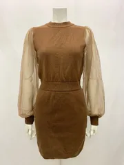 1244 RESEXXY リゼクシー キャバクラ ドレス ミニ 袖シアーニットワンピース タイト ラメ シースルー キャバドレス F