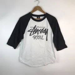 STUSSY 五分袖ラグランTシャツ ホワイト×ブラック M 3401202604040026
