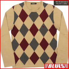 BURBERRY BLACK LABEL バーバリーブラックレーベル アーガイル ニット M ベージュ 2 コットン 長袖 セーター ニット 古着 メンズ ニット_セーターサイズM一覧←SEULB屋着古← HS487