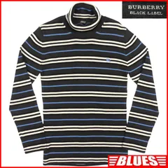 BURBERRY BLACK LABEL バーバリーブラックレーベル セーター L ニット タートルネック 3 ボーダー グレー 長袖 刺繍 セーター 古着 メンズ ニット_セーターサイズL一覧←SEULB屋着古← HS488