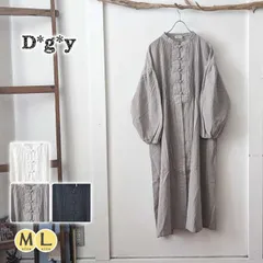 Dgy ディージーワイ チャイナボタンピンタックワンピース ロング丈 比翼仕立て スタンドカラー 綿100% 前開き 羽織り 春夏 中国製 レディース