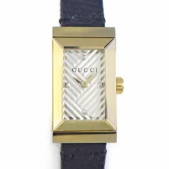 グッチ GUCCI 腕時計 Gフレーム 147.5/YA147507 レクタンギュラー シルバー文字盤 GP SS ブラック リザード レザーベルト クオーツアナログ 【中古】のサムネイル