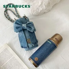 発送予定：5月下旬～6月上旬★海外限定正規品★日本未発売★スターバックスタンブラー　Starbucks デニムシリーズ　460ml ステンレス レトロタンブラー 　デニムリボンボトルカバー付き　スタバコレクション