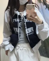 y2k フィールド ヴィンテージ セミクロップド フーディー ジップアップ (ネイビー)