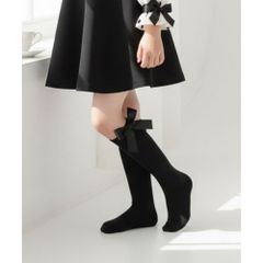 ☆ ブラック ☆ 18-20cm ☆ Rora エマリー リボン ハイソックス キッズ ハイソックス 女の子 Rora ローラ 子供服 エマリー リボン 靴下 長靴下 ソックス くつ下 膝下 子供 こども フォーマル 入園式 卒園式 入学式 卒業式