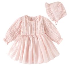 Baby nest 아기 옷 소녀 원피스 레이스 드레스 모자 첨부 발표회 외출착 귀여운 롬퍼스 핑크 66 3-6개월