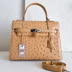 RODANIA ロダニア オーストリッチ風 2wayハンドバッグ ライトブラウン キャメル 鍵付き裏ポケット付き