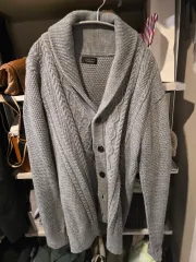 ザラ ZARA マン ケーブル ニット カーディガン グレー xl