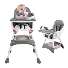 UBRAVOO ベビーチェア ハイローチェア キッズチェア 6ヶ月-3歳 五点式安全ベルト 三段テーブル付き 収納袋付き 高さ調節 組立簡単 軽量 離乳食 多機能 赤ちゃん用 お食事椅子 テーブルチェア 持ち運び便利 出産祝い (グレー)のサムネイル