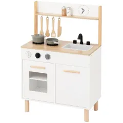 【迅速に発送】ぼん家具 おままごと キッチン 木製 調理器具付き 8点セット 知育玩具 台所 ミニキッチン まねっこ おもちゃ 子供用 誕生日 プレゼント ホワイト ナチュラル acddc545