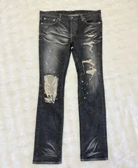 SWAGGER ダメージデニム W32 ブラックデニム ペイント加工 クラッシュ加工 ボタンフライ メンズ ストリート ヴィンテージ加工のサムネイル