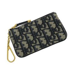良品】DIOR オブリーク ジャガード キーケース ネイビー ベージュ