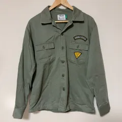 日本製◎(^w^)bDOUBLE STEAL ダブルスティール ミリタリーシャツジャケット OG-107風 オリーブ カーキ ロゴパッチ ワッペン フラップポケット ユーティリティ 長袖 ヘビーオンス ストリート アメカジ メンズ L   OM11552YS