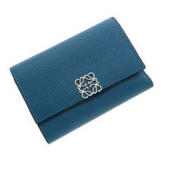 【超極美品】LOEWE トライフォルド　三つ折り財布　アナグラム　ブルー系 超極美品】LOEWE トライフォルド 三つ折り財布 アナグラム ブルー系