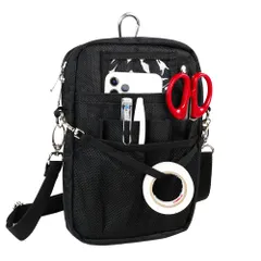 [CARRY ALL BEFORE ONE] 多機能 ウエストポーチ ナースポーチ ウエストバッグ ダブルジッパー 3way ショルダー マチ付き 文具 工具バッグ 作業用 業務用 看護 介護 事務 ベルト付き 撥水 防傷 12ポケ [マチ5cm版 ブラック]