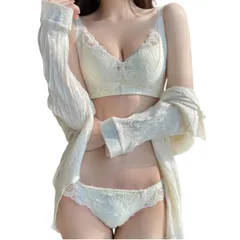 [karim] 脇高 補正 ブラジャー ショーツ セット 盛れる 小胸 ブラ ノンワイヤー レディース 下着 インナー 上下セット 可愛い 盛りブラ 韓国系 白 (ホワイト, M（34/75AB）) [ホワイト] [M（34/75AB）]
