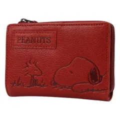 ☆ RED ☆ PEANUTS FACE FRIEND 二つ折り財布 スヌーピー 財布 二つ折り SNOOPY 73055 レザー 本革 牛革 二つ折り財布 2つ折り財布 お財布 レディース L字ファスナー 大容量 小銭入れあり かわいい おしゃれ 女性 大人