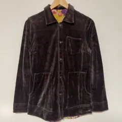 日本製◎(^w^)b ほにや 和柄切替 ちりめん使い ダークブラウン ベルベット風 太畝コーデュロイ フレンチワーク カバーオール ジャケット 5ボタン パッチポケット クラシックデザイン 羽織り アウター 和洋折衷デザインメンズ M  OM11554YS