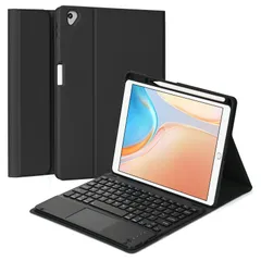 新品 iPad10.2キーボードケース ipad 第9/8/7世代 ipad air3 pro10.5兼用キーボードカバー 脱着式 タッチパッド搭載 上側ペンホルダー スタンド機能 全面保護 ブラック