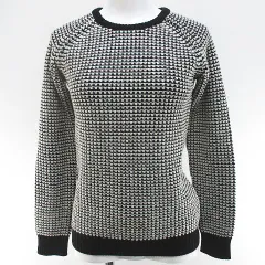 ファインコレクション Fine Collection 長袖 ニット セーター XS 黒系 ブラック 総柄 リブ ウール カシミヤ