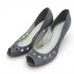 ダイアナ DIANA パンプス オープントゥ カットワーク デニム調 ブルー系 23.0㎝ レザー 日本製