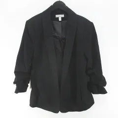 エイチ&エム H&M ジャケット 前開き 44 黒系 ブラック ポケット 裏地 無地