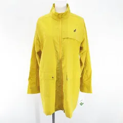 ヴィカポタ VICA POTA コート ミディアム丈 薄手 38 黄 イエロー系 ロゴ プリント ジップアップ ポケット 無地 タグ付