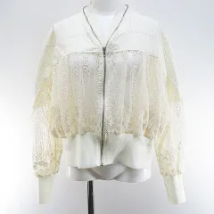 アルムダプタ aleumdapda ジャケット ブルゾン 白系 アイボリー フルジップ レース 切替 刺繍 リブ