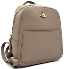 極美品 Vivienne Westwood ヴィヴィアンウエストウッド リュックサック バックパック デイパック レザー グレージュ オーブ ロゴ 撥水 コンパクト 小さめ ミニリュック レディース ウィメンズ カジュアル フォーマル エレガント