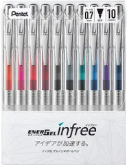新品 ぺんてる ボールペン ゲルインキ エナージェル インフリー 0.7mm クリア軸 BL77TL-10 10色