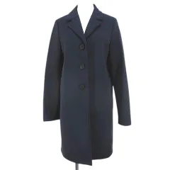 ハリスワーフロンドン Harris Wharf London チェスターコート ミドル丈 40 紺系 ネイビー 無地 ボタン フリース裏地 ストレッチ イタリア製