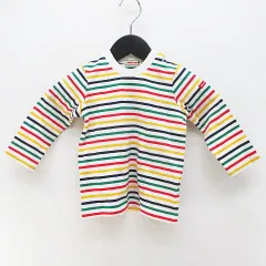 ミキハウス mikihouse ORIGINAL マルチボーダー柄 長袖 カットソー Tシャツ F (70-80㎝) 白系 ホワイト 肩ボタンタグ付 キッズ 子供服