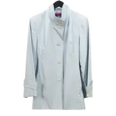 SPIGA スピーガ 長袖 スプリングコート M～L 水色系 シルク 無地 サイドポケット