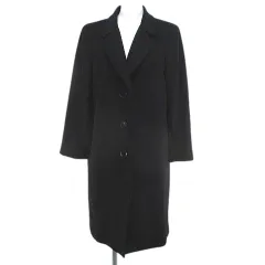 BELLA MILANO カシミヤ チェスターコート ロング丈 7AR 黒系 ブラック 無地 ボタン 裏地