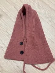 ケーブル編みニット フード バラクラバ ピンク