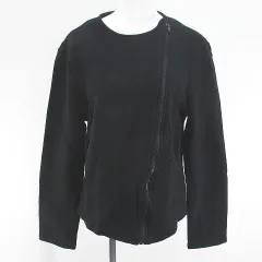 エンポリオアルマーニ EMPORIO ARMANI ノーカラージャケット フリースジャケット M 黒系 ブラック イタリア製 ジップアップ 裏起毛のサムネイル