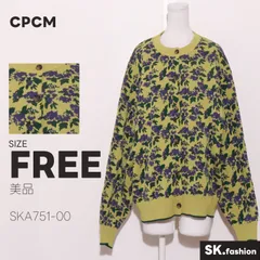 美品 CPCM トップス 花柄 総柄 クルーネック 前ボタン留め 長袖ニットカーディガン リブ裾袖デザイン 柔らか素材